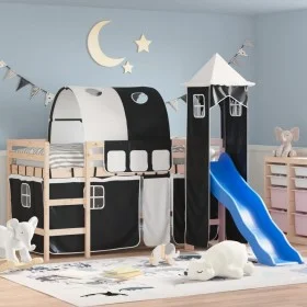 Kinder-Hochbett mit schwarz-weißem Kiefernholzturm 80x200 cm von , Betten und Lattenroste - Ref: Foro24-3207090, Preis: 303,5...