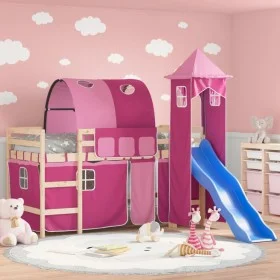 High bed for children with pink pine wood tower 80x200 cm by , Beds and slatted bases - Ref: Foro24-3207092, Price: 303,88 €,...