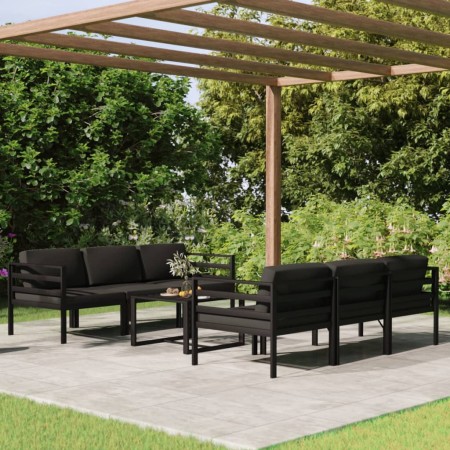 Set muebles de jardín 7 pzas y cojines aluminio gris antracita