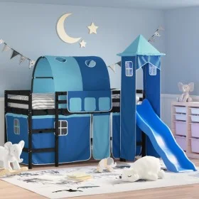 Cama alta para niños con torre madera pino azul 90x190 cm de , Camas y somieres - Ref: Foro24-3207115, Precio: 302,91 €, Desc...