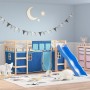 Cama alta para niños con cortinas madera pino azul 80x200 cm de , Camas y somieres - Ref: Foro24-3207010, Precio: 267,08 €