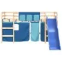 Cama alta para niños con cortinas madera pino azul 80x200 cm de , Camas y somieres - Ref: Foro24-3207010, Precio: 265,66 €, D...