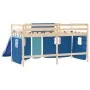 Cama alta para niños con cortinas madera pino azul 80x200 cm de , Camas y somieres - Ref: Foro24-3207010, Precio: 265,66 €, D...
