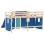 Cama alta para niños con cortinas madera pino azul 80x200 cm de , Camas y somieres - Ref: Foro24-3207010, Precio: 269,87 €, D...