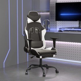 Silla gaming con reposapiés cuero sintético negro blanco en Sillas gaming | Comprar online en Foro24