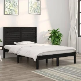 Black solid wood double bed frame 135x190 cm by , Beds and slatted bases - Ref: Foro24-3104587, Price: 183,94 €, Discount: %