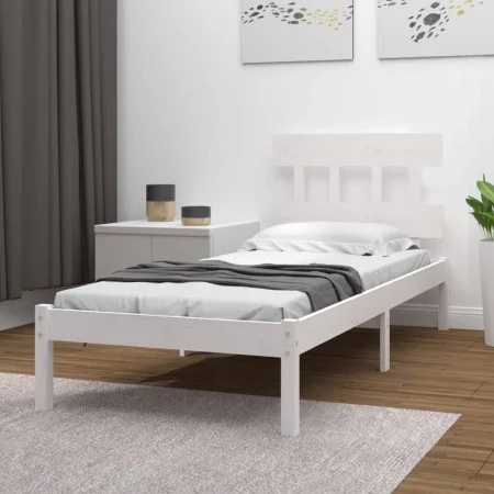 White solid wood single bed frame 90x190 cm by , Beds and slatted bases - Ref: Foro24-3104704, Price: 83,61 €, Discount: %