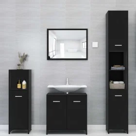 Black engineered wood 4-piece bathroom furniture set by , Bathroom furniture - Ref: Foro24-3056881, Price: 181,92 €, Discount: %