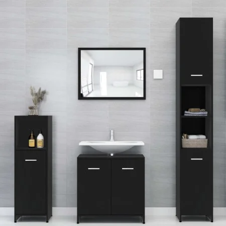 Black engineered wood 4-piece bathroom furniture set by , Bathroom furniture - Ref: Foro24-3056881, Price: 181,92 €, Discount: %