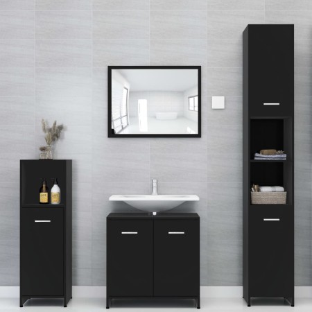 Juego de muebles de baño 4 piezas madera ingeniería negro de , Muebles de baño - Ref: Foro24-3056881, Precio: 187,44 €, Descu...