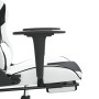 Silla gaming con reposapiés cuero sintético blanco negro en Sillas gaming | Comprar online en Foro24