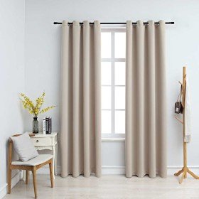 Cortinas opacas con anillas de metal 2 piezas beige 140x245 cm Cortinas opacas con anillas de metal 2 piezas beige 140x245 cm