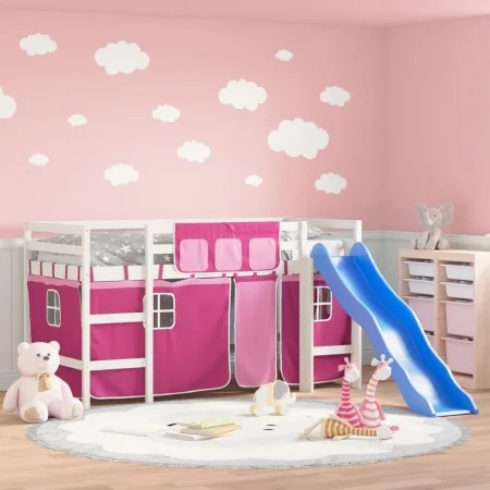 High bed for children with pink pine wood curtains 80x200 cm by , Beds and slatted bases - Ref: Foro24-3207014, Price: 268,68...
