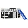 Cama alta niños con cortinas madera pino blanco negro 90x200 cm de , Camas y somieres - Ref: Foro24-3207021, Precio: 316,57 €...