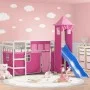 Cama alta para niños con torre madera pino rosa 90x200 cm de , Camas y somieres - Ref: Foro24-3207077, Precio: 340,83 €, Desc...