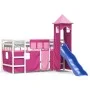 Cama alta para niños con torre madera pino rosa 90x200 cm de , Camas y somieres - Ref: Foro24-3207077, Precio: 340,83 €, Desc...