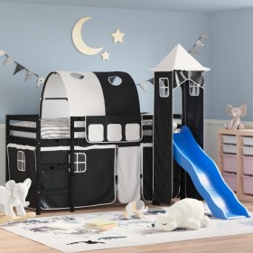Kinder-Hochbett mit schwarz-weißem Kiefernholzturm 90x200 cm von , Betten und Lattenroste - Ref: Foro24-3207105, Preis: 310,2...
