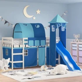 High bed for children with blue pine wood tower 80x200 cm by , Beds and slatted bases - Ref: Foro24-3207094, Price: 301,67 €,...