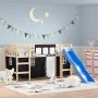 Cama alta niños con cortinas madera pino blanco negro 80x200 cm de , Camas y somieres - Ref: Foro24-3207009, Precio: 267,05 €...