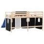 Cama alta niños con cortinas madera pino blanco negro 80x200 cm de , Camas y somieres - Ref: Foro24-3207009, Precio: 267,05 €...