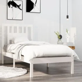 White solid wood single bed frame 90x190 cm by , Beds and slatted bases - Ref: Foro24-3104029, Price: 87,74 €, Discount: %