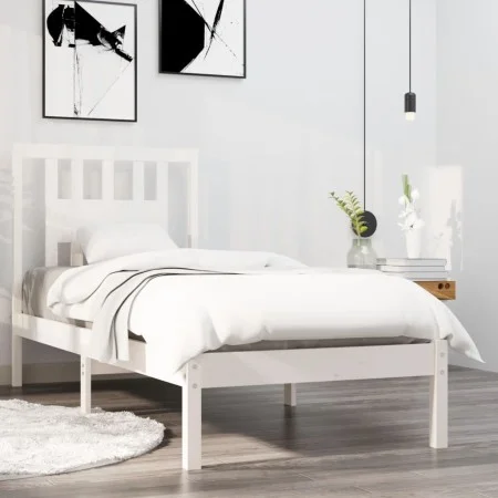 White solid wood single bed frame 90x190 cm by , Beds and slatted bases - Ref: Foro24-3104029, Price: 87,74 €, Discount: %