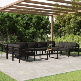 Set muebles de jardín 10 pzas y cojines aluminio gris antracita