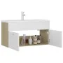 Waschtischunterschrank aus weißem Holzwerkstoff und Sonoma-Eiche mit Waschbecken von , Badezimmerwaschtische - Ref: Foro24-30...