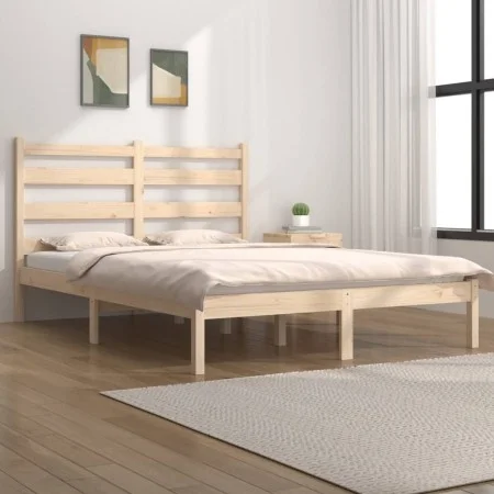 Solid pine wood bed frame 140x200 cm by , Beds and slatted bases - Ref: Foro24-3103648, Price: 110,27 €, Discount: %
