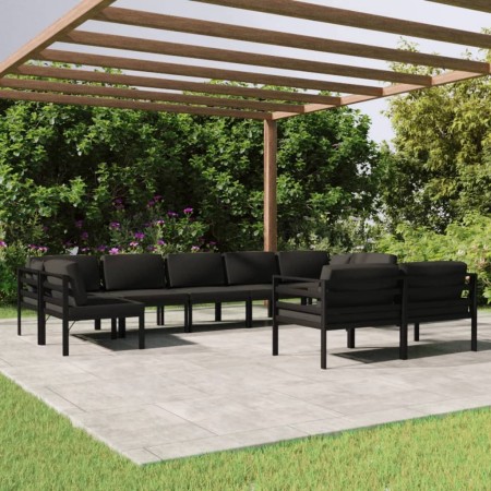 Set muebles de jardín 9 pzas y cojines aluminio gris antracita