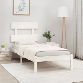 White solid wood single bed frame 90x190 cm by , Beds and slatted bases - Ref: Foro24-3104639, Price: 82,04 €, Discount: %