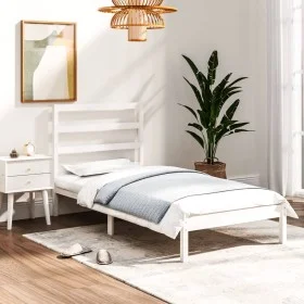 White solid wood single bed frame 90x190 cm by , Beds and slatted bases - Ref: Foro24-3104899, Price: 82,04 €, Discount: %