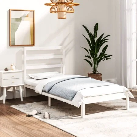 Estructura de cama individual madera maciza blanco 90x190 cm de , Camas y somieres - Ref: Foro24-3104899, Precio: 82,04 €, De...