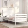 White solid wood bed frame with headboard by , Beds and slatted bases - Ref: Foro24-3195187, Price: 114,50 €, Discount: %