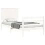White solid wood bed frame with headboard by , Beds and slatted bases - Ref: Foro24-3195187, Price: 114,50 €, Discount: %