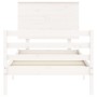 White solid wood bed frame with headboard by , Beds and slatted bases - Ref: Foro24-3195187, Price: 117,87 €, Discount: %