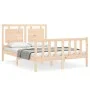 Double bed frame with solid wood headboard by , Beds and slatted bases - Ref: Foro24-3192141, Price: 163,31 €, Discount: %