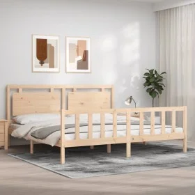 Bed frame with solid wood headboard 180x200 cm by , Beds and slatted bases - Ref: Foro24-3192181, Price: 177,54 €, Discount: %