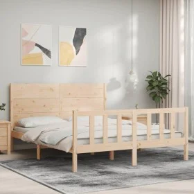 Bed frame with solid wood headboard 160x200 cm by , Beds and slatted bases - Ref: Foro24-3192761, Price: 165,37 €, Discount: %