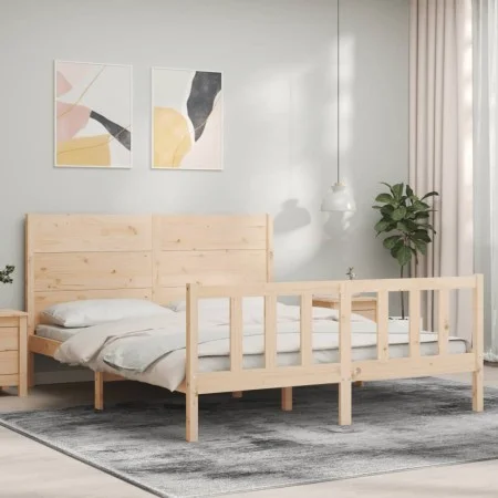 Bed frame with solid wood headboard 160x200 cm by , Beds and slatted bases - Ref: Foro24-3192761, Price: 165,37 €, Discount: %