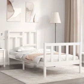 White solid wood bed frame with headboard by , Beds and slatted bases - Ref: Foro24-3193107, Price: 99,00 €, Discount: %