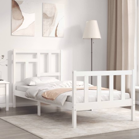 Estructura de cama con cabecero madera maciza blanco