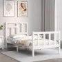 White solid wood bed frame with headboard by , Beds and slatted bases - Ref: Foro24-3193107, Price: 99,00 €, Discount: %