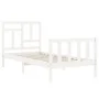 White solid wood bed frame with headboard by , Beds and slatted bases - Ref: Foro24-3193107, Price: 99,00 €, Discount: %