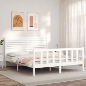White solid wood bed frame with headboard 160x200 cm by , Beds and slatted bases - Ref: Foro24-3193217, Price: 175,50 €, Disc...