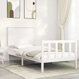 White solid wood bed frame with headboard by , Beds and slatted bases - Ref: Foro24-3193367, Price: 114,03 €, Discount: %