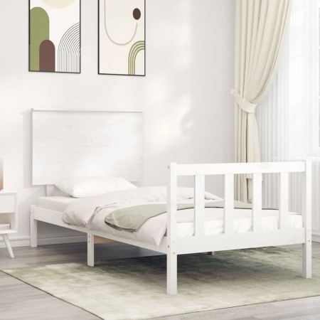 Weißer Bettrahmen aus Massivholz mit Kopfteil von , Betten und Lattenroste - Ref: Foro24-3193367, Preis: 115,45 €, Rabatt: %