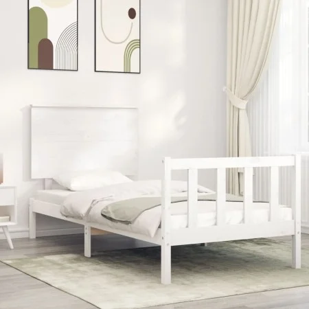 White solid wood bed frame with headboard by , Beds and slatted bases - Ref: Foro24-3193367, Price: 114,03 €, Discount: %