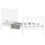 White solid wood bed frame with headboard by , Beds and slatted bases - Ref: Foro24-3193367, Price: 114,03 €, Discount: %