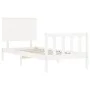 White solid wood bed frame with headboard by , Beds and slatted bases - Ref: Foro24-3193367, Price: 114,03 €, Discount: %